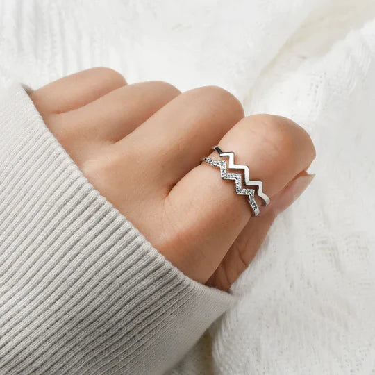 Bague Double Zigzag Pavée