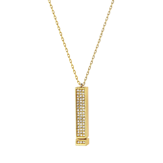 Collier Barre Verticale Pavée de Cristaux "I Love You"