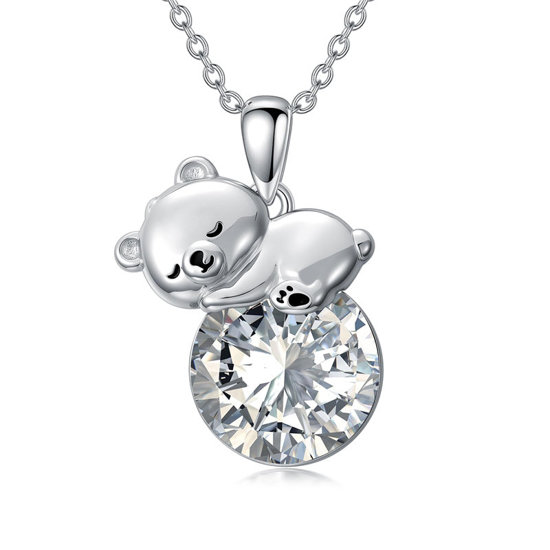 Collier Ours Cristal Argent Sterling Élégant
