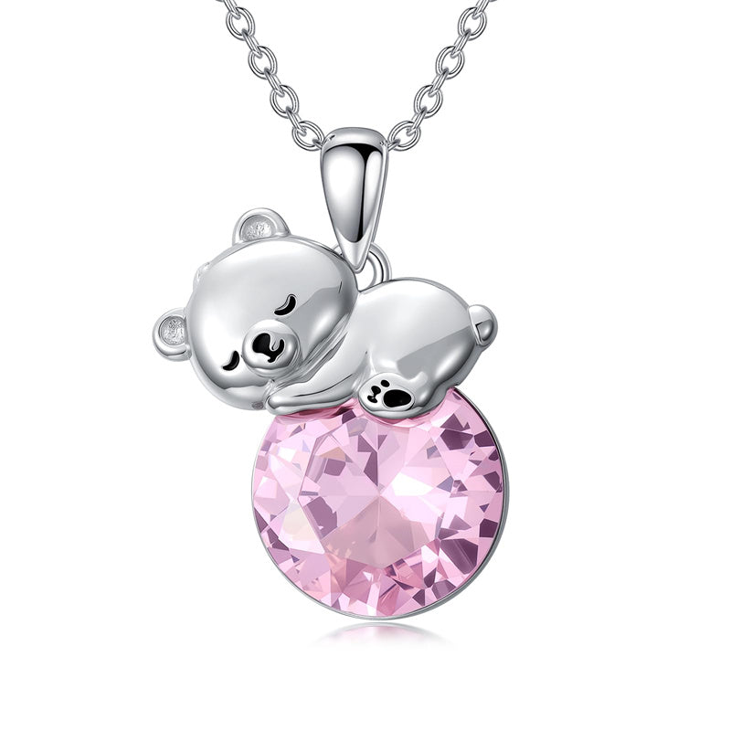 Collier Ours Cristal Argent Sterling Élégant