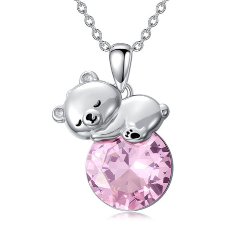 Collier Ours Cristal Argent Sterling Élégant