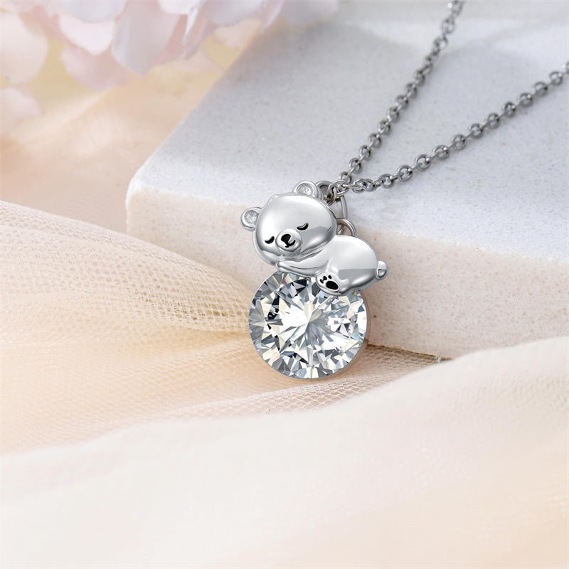 Collier Ours Cristal Argent Sterling Élégant