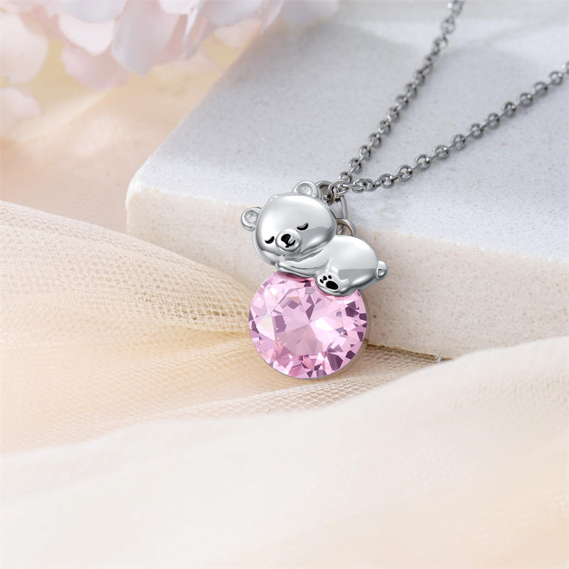 Collier Ours Cristal Argent Sterling Élégant