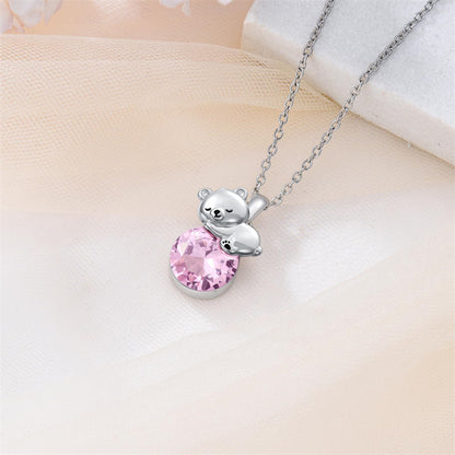Collier Ours Cristal Argent Sterling Élégant