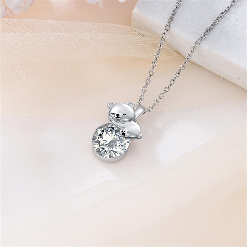 Collier Ours Cristal Argent Sterling Élégant