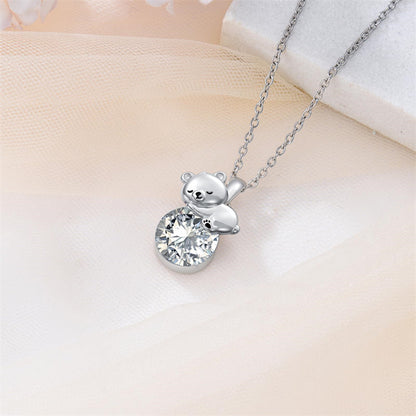 Collier Ours Cristal Argent Sterling Élégant