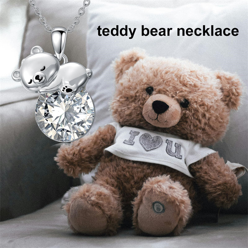 Collier Ours Cristal Argent Sterling Élégant