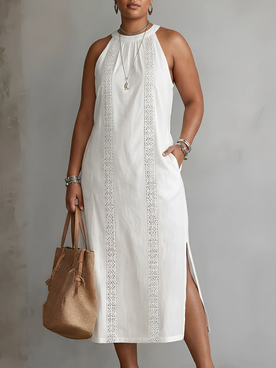 Galina | Robe midi en lin avec col mandarin