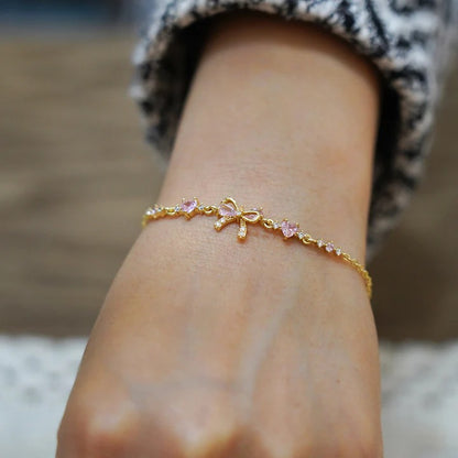 Bracelet Nœud Cœurs Roses