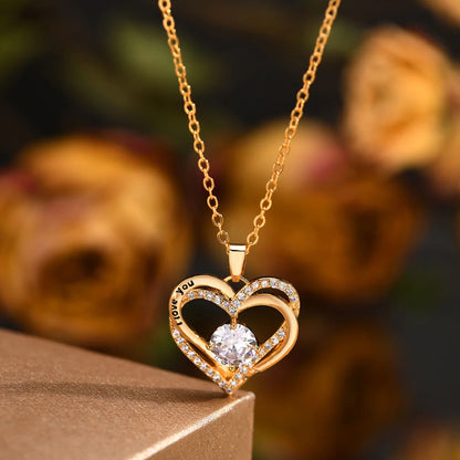 Collier Cœur Double aux Cristaux Étincelants