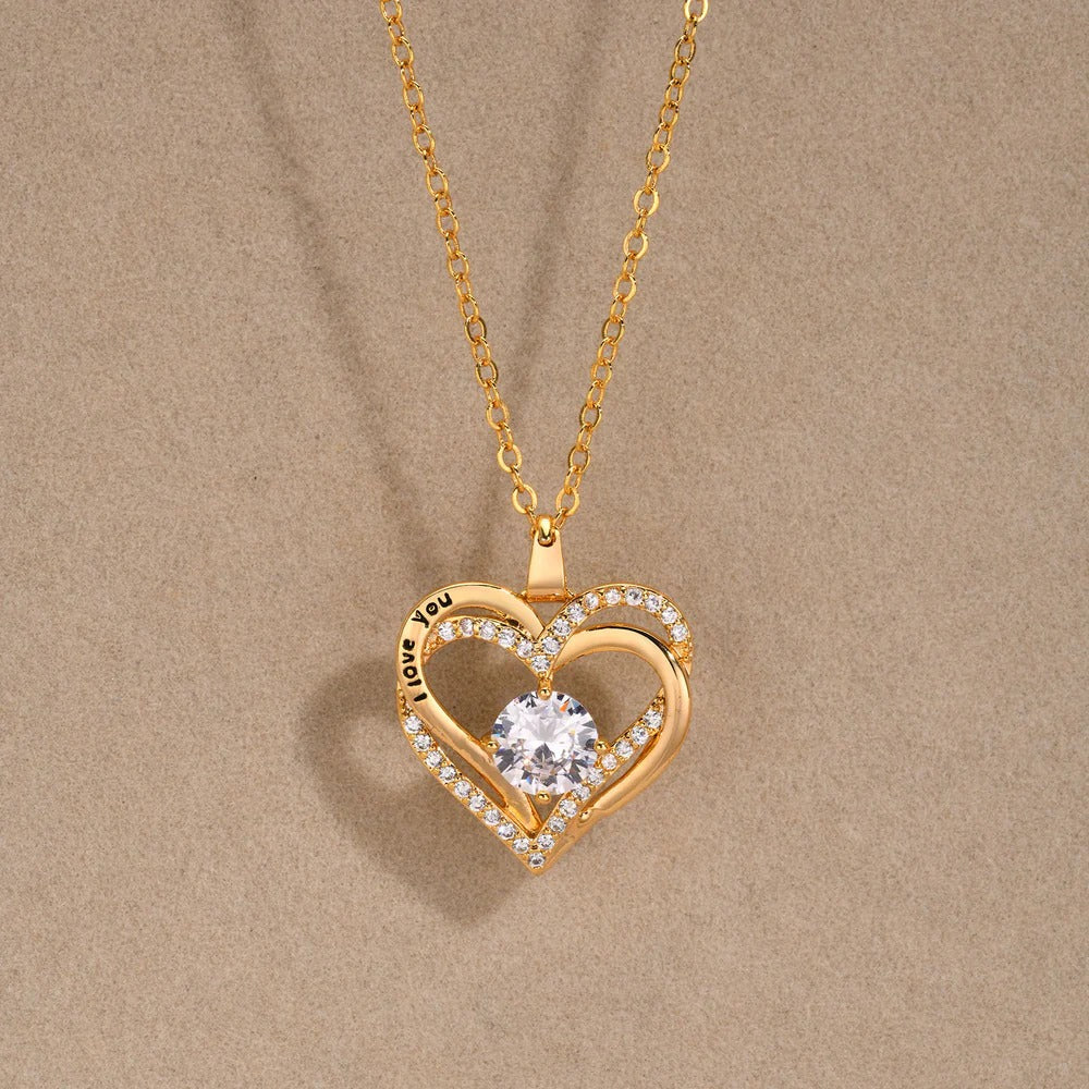 Collier Cœur Double aux Cristaux Étincelants