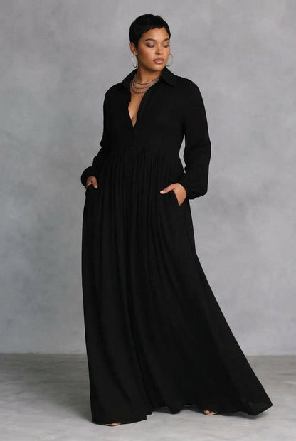 Hedda | Robe Maxi à Boutons Noire Fluide