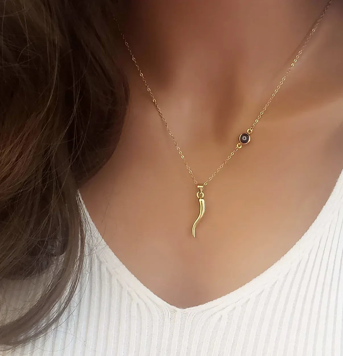 Collier Œil Cornicello Délicat