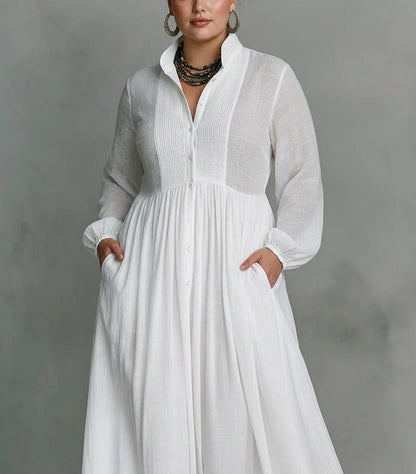 Sunniva | Robe Maxi Fluide à Boutons Blancs