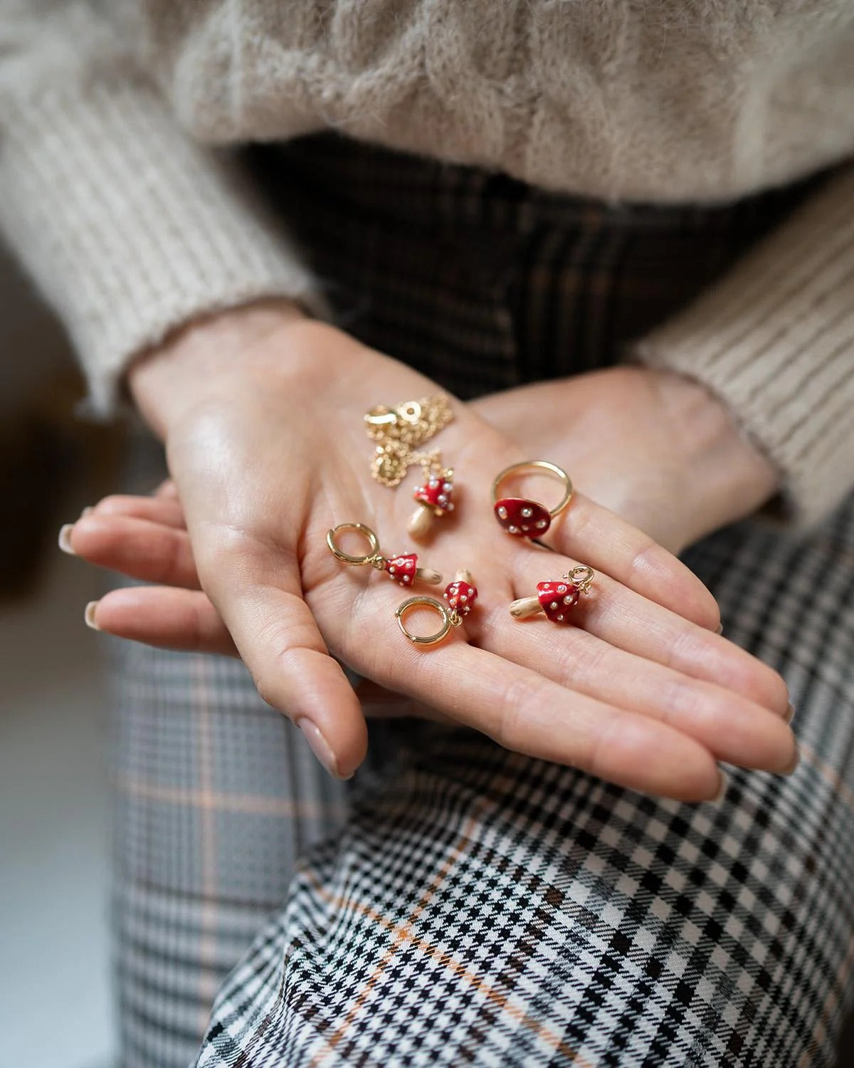 Boucles d'oreilles Huggie Champignon
