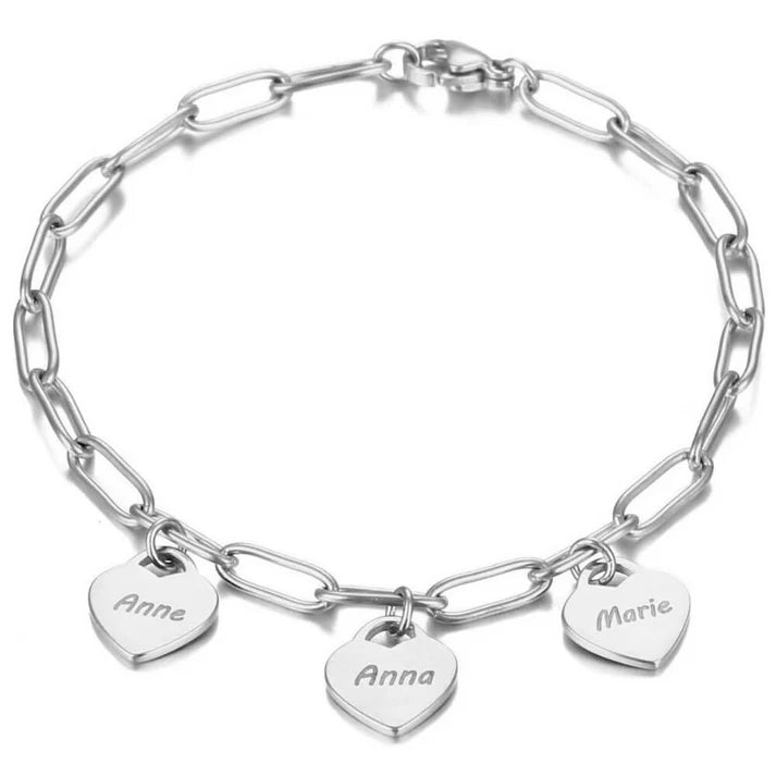 Bracelet chaîne à cœurs personnalisés