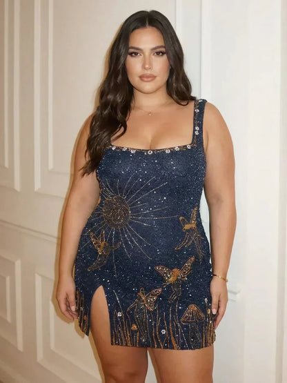 Eira – Robe Mini à Perles Bleu Nuit