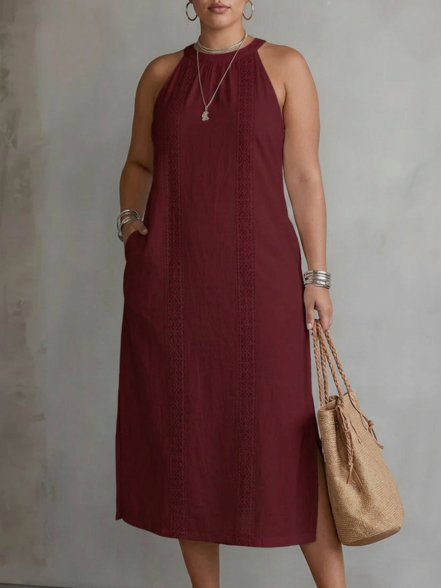 Galina | Robe midi en lin avec col mandarin
