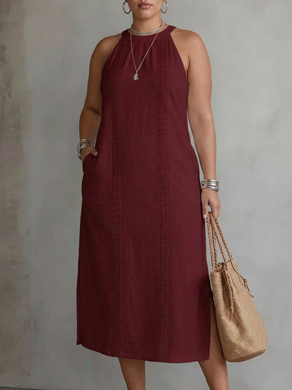 Galina | Robe midi en lin avec col mandarin