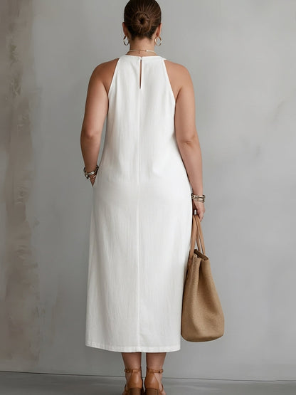 Galina | Robe midi en lin avec col mandarin