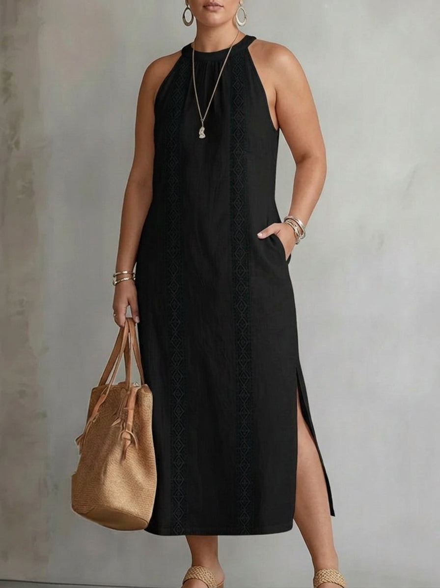 Galina | Robe midi en lin avec col mandarin