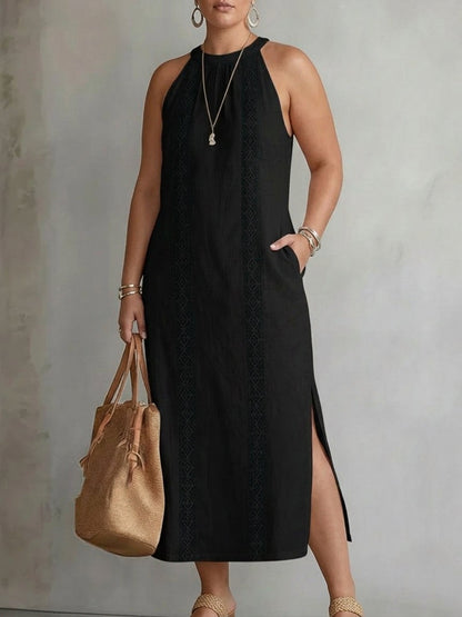 Galina | Robe midi en lin avec col mandarin